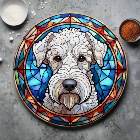 Bedlington Terrier Circular Glass Suncatcher Worktop Saver